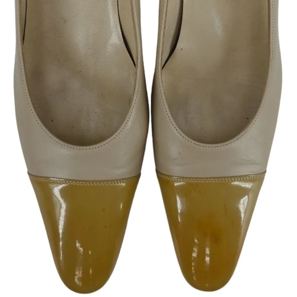Salvatore Ferragamo Italy Beige Yellow Leather Dress Shoes Womens 8.5 AAAA Heels - Picture 1 of 11